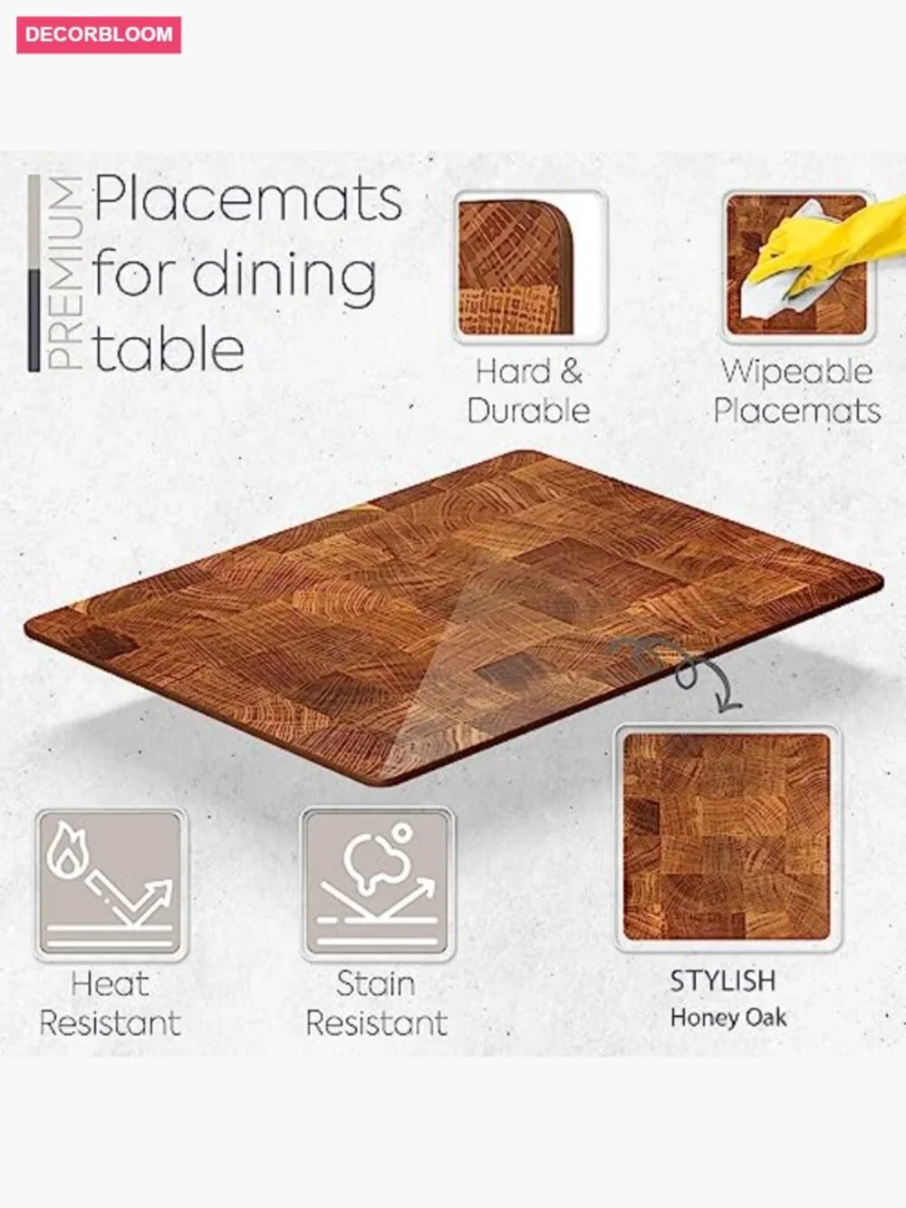 Set of 4 Heat Resistant Cork Placemats with 4 Coasters Marble Design